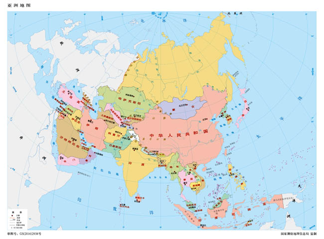 亚洲地图亚洲各个国家位置名称矢量素材