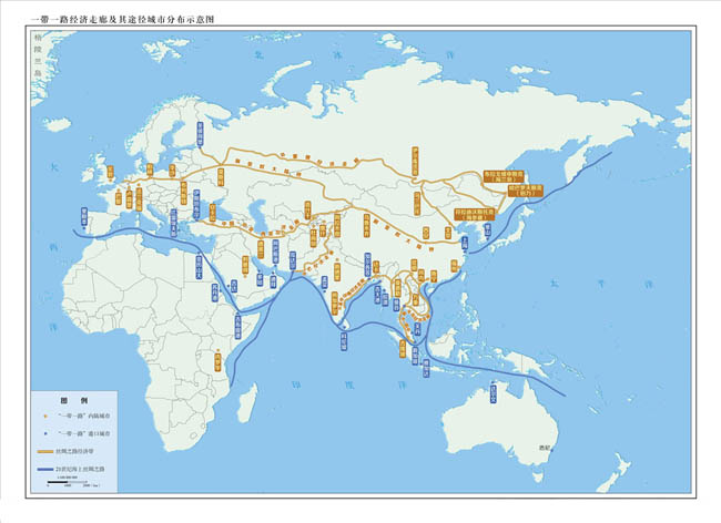 一带一路地图沿途的国家名称设计矢量素材