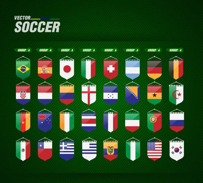 足球比赛世界杯体育赛事各国国家挂旗矢量素材