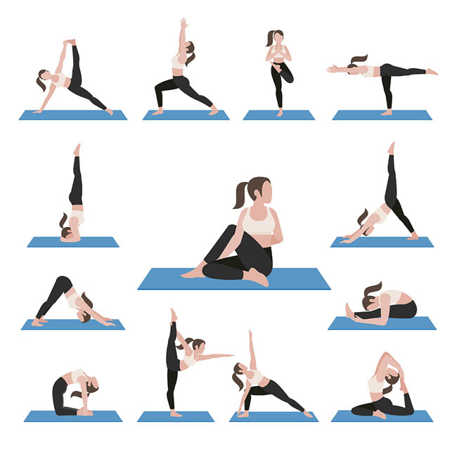 瑜伽体育运动女性卡通人物各种动作设计素材