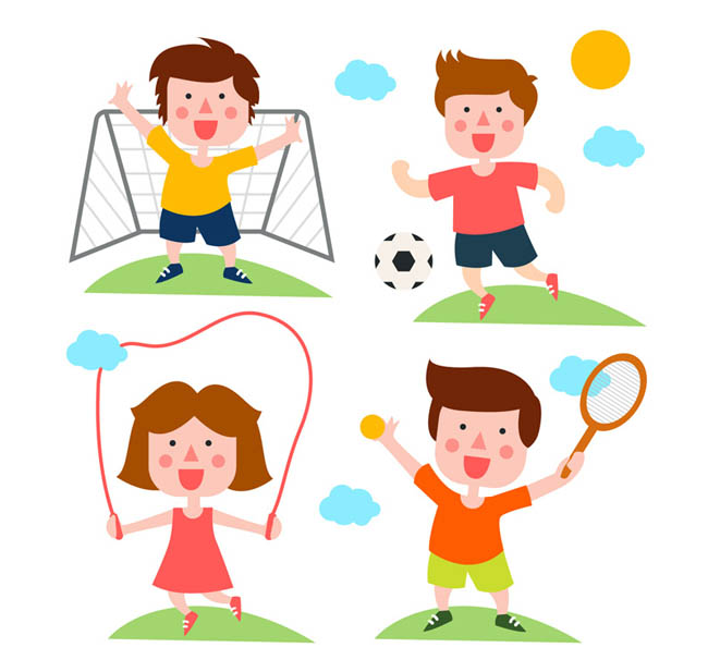 儿童各种运动动作体育活动中的卡通形象设计