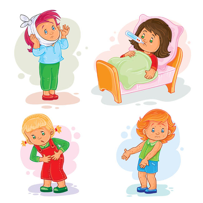 儿童生病后各种表情和情景动漫形象设计素材