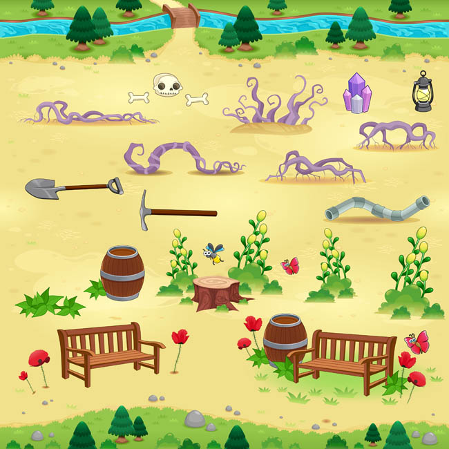 植物怪物主题游戏场景设计矢量素材