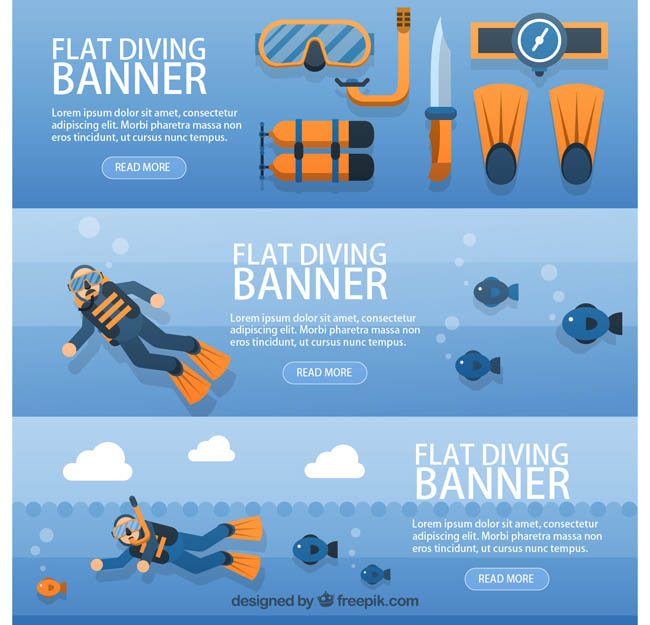 潜水主题的banner广告条背景设计矢量素材