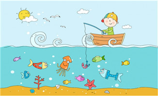 在海钓的儿童卡通动漫插