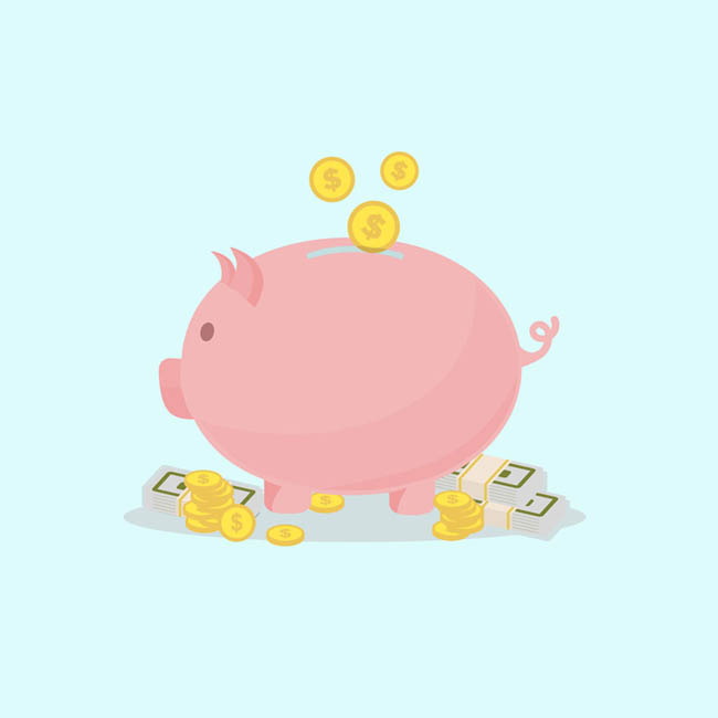 金币掉进小猪储钱罐主题金融设计素材