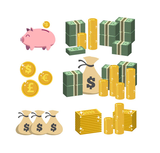 各种金融钱币金币货币设计矢量素材