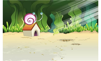 蜗牛卡通形象的小屋海底