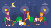 夜晚 小区 遛狗玩耍 休闲 人物动作 MG动画短片