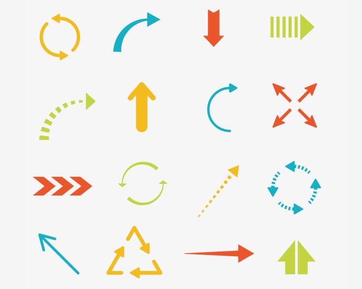 扁平各种造型的箭头符号矢量图标设计素材