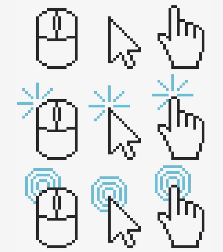 齿轮边鼠标小手图标点击矢量素材下载