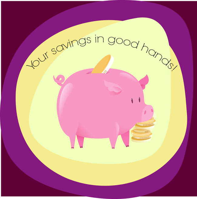 紫红色小猪储钱罐设计矢量素材金融元素