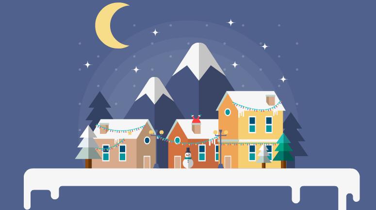 户外 雪景 山脚 山庄房屋 MG扁平化 动画短片素材