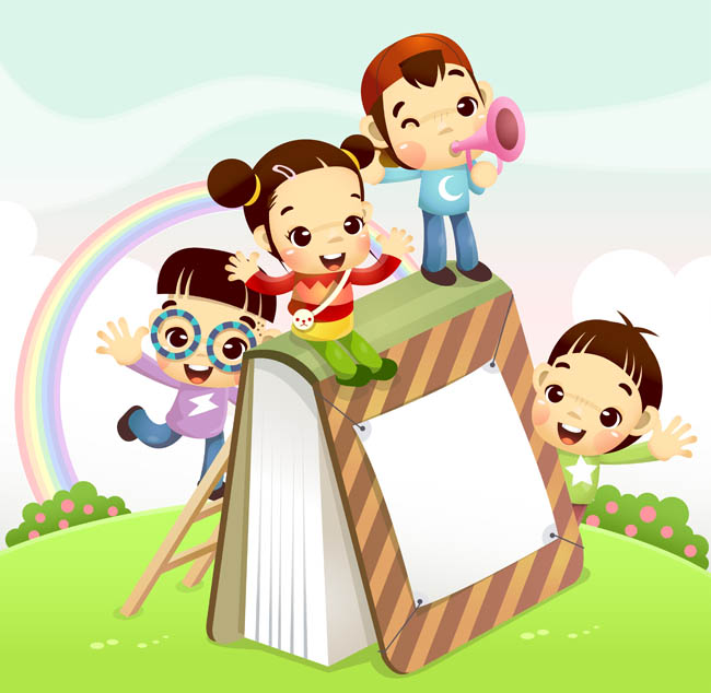 书本 玩耍 卡通儿童 插画设计