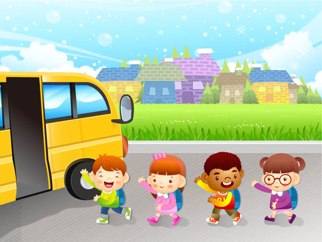 卡通动漫 儿童 幼儿园 放学 校车 回家