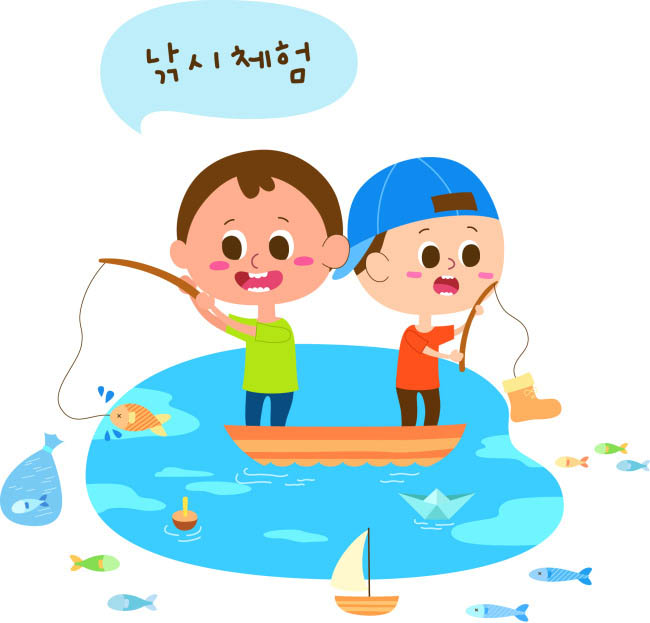 垂钓，动漫卡通儿童，插画设计，钓鱼