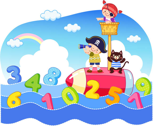 海洋,漂浮着各种数字,创意插画设计,卡通儿童形象设计 海洋,漂浮着各种数字,创意插画设计,卡通儿童形象设计