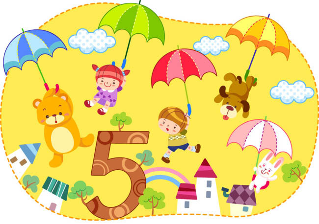 数字5，创意设计，卡通幼儿动漫插画，插图设计