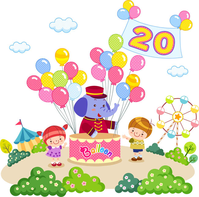 气球上的数字20，创意设计，卡通动漫儿童插图
