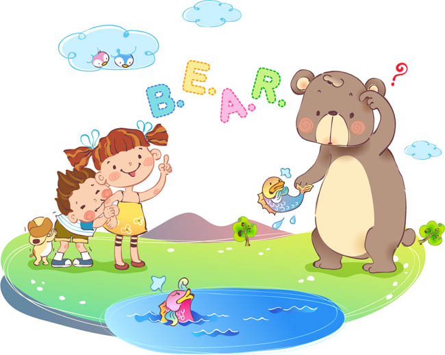 熊出没，英语卡通插画课本，教程界面设计，儿童卡通形象设计