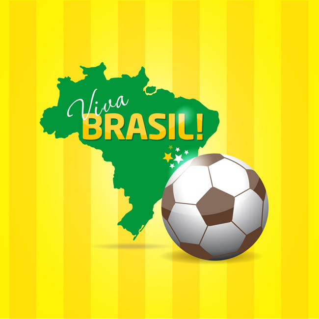 巴西地图、足球组合的设计、巴西色彩背景