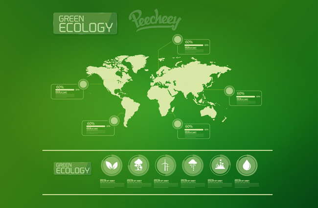 绿色世界地图、生态圈数据设计、矢量素材