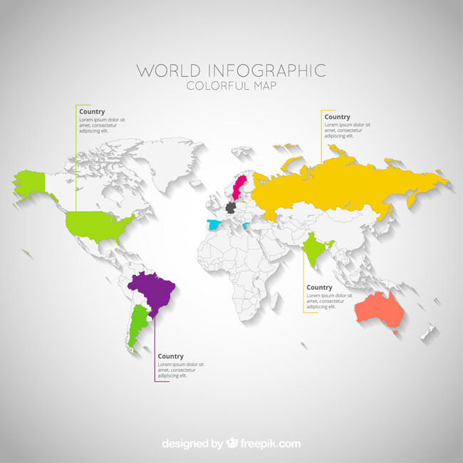 各种色调、创意世界地图设计、矢量素材