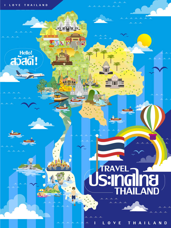 彩色扁平化、泰国旅游地图、导航设计图素材 彩色扁平化、泰国旅游地图、导航设计图素材