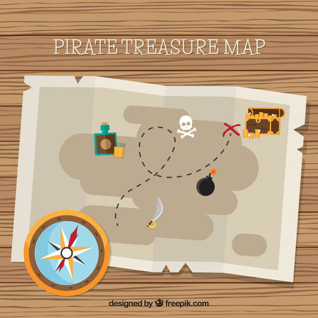 扁平化桌子、海盗旧地图设计素材