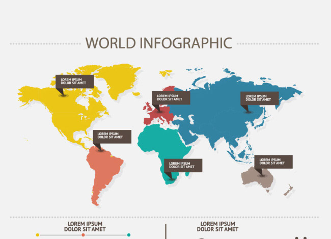 商务扁平化、彩色数据版、世界地图设计素材