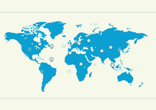 单色的世界地图、蓝色调设计、矢量素材