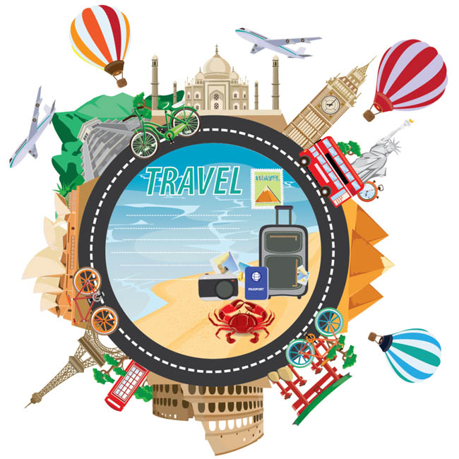 圆形的公路创意、各种世界著名建筑、景点组合设计 圆形的公路创意、各种世界著名建筑、景点组合设计