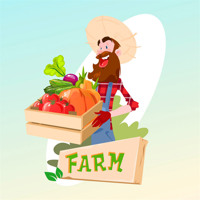 卡通扁平化、蔬菜配送员、形象设计素材、农民、搬运蔬菜的动作