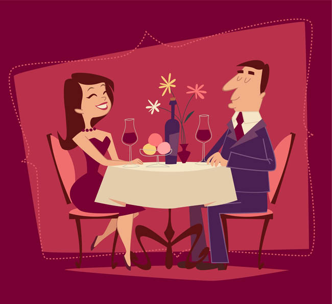 男女情侣、约会吃饭、喝酒的场景设计