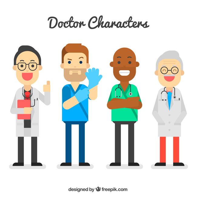 不同工种的医生、职业扁平化、卡通动漫形象设计