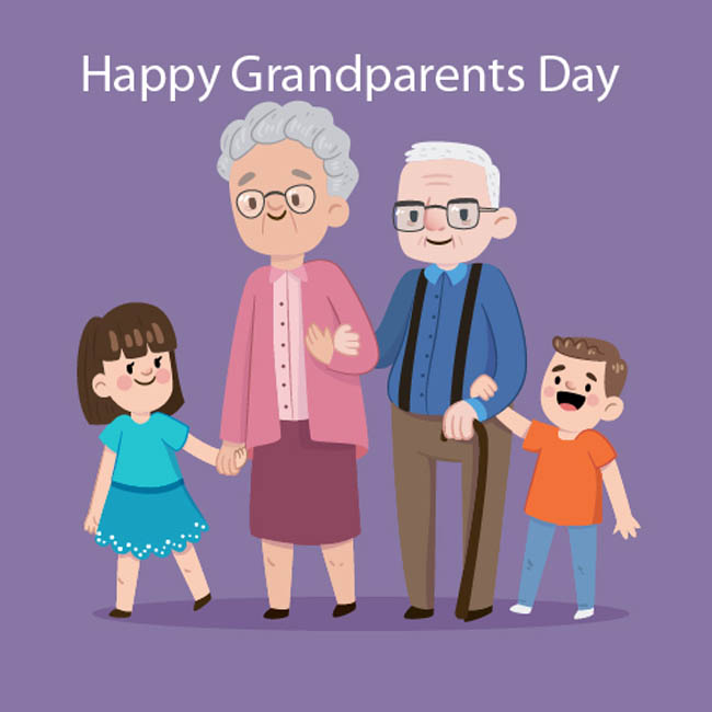 爷爷奶奶与自己的孙子出去散步动漫卡通形象设计
