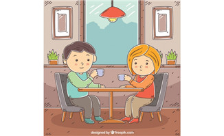 夫妻两人在桌子上喝茶的