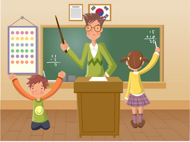 严格的老师正在体罚学生的情景卡通场景 严格的老师正在体罚学生的情景卡通场景