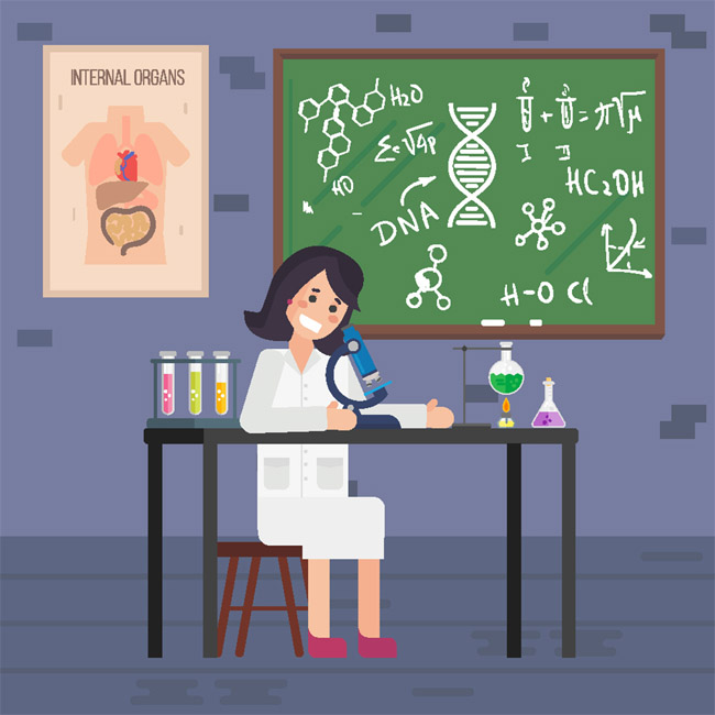 女科学家卡通动漫形象正在研究中的表情 女科学家卡通动漫形象正在研究中的表情