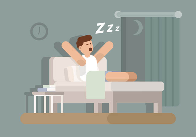 MG扁平化人物准备睡觉的男子卡通形象设计