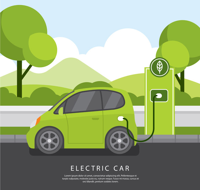 绿色节能环保车辆正在充电的场景设计
