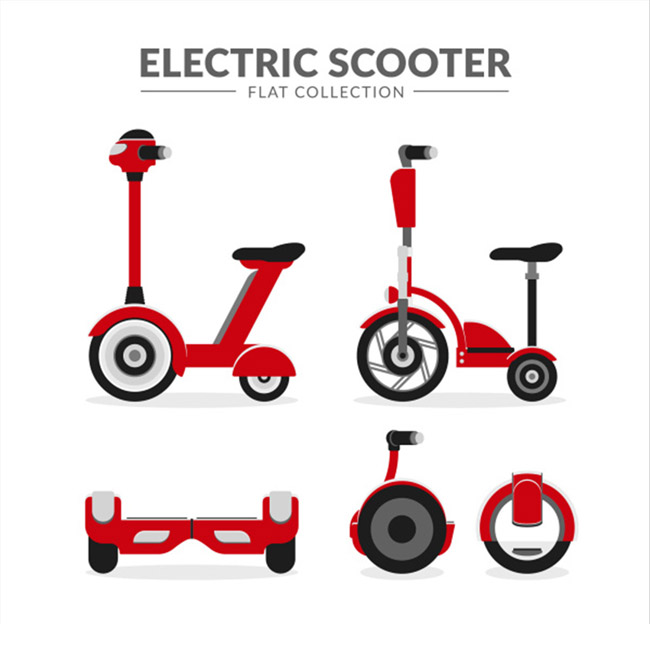 红色系列的独轮平衡车电力车辆设计矢量素材