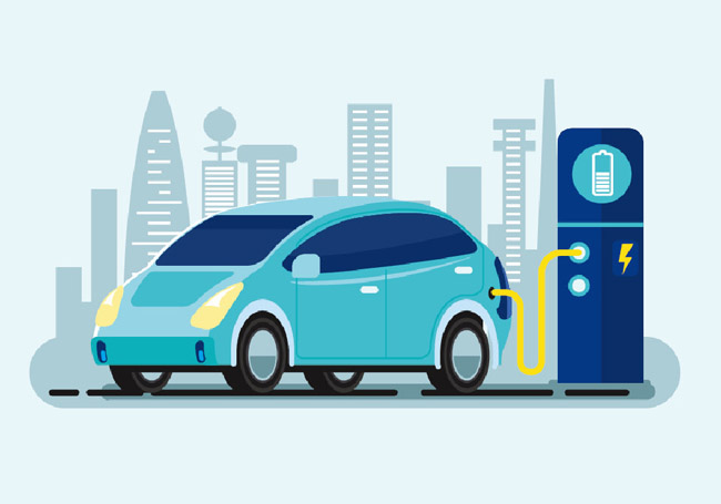 扁平化蓝色调的现代城市新汽车新能源素材