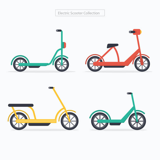 不同颜色造型的共享单车设计矢量素材