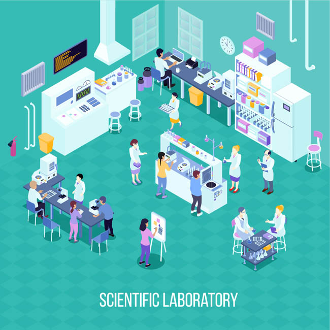 俯侧视角度看科学实验室里面的科研人员 俯侧视角度看科学实验室里面的科研人员
