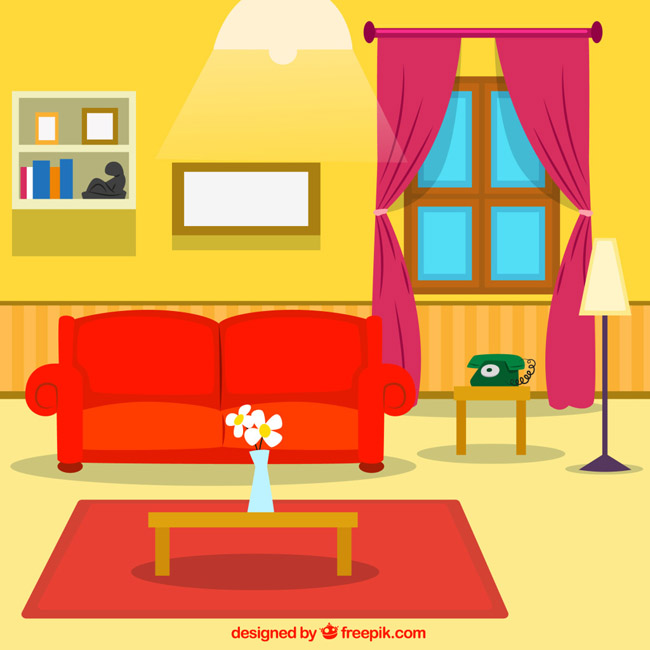 黄色与红色搭配在一起的客厅装修效果设计