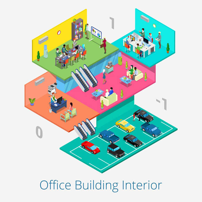 彩色立体结构的商场商务活动的室内效果图