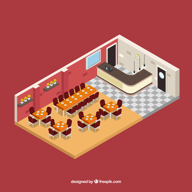 测俯视大型餐厅环境装修设计效果图