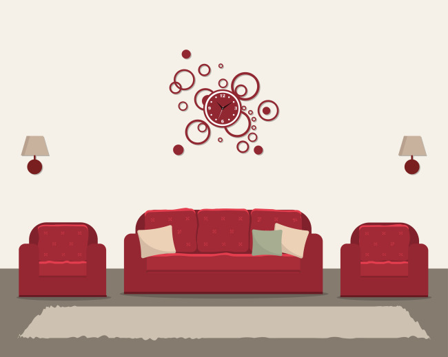 红色调的沙发客厅场景设计素材