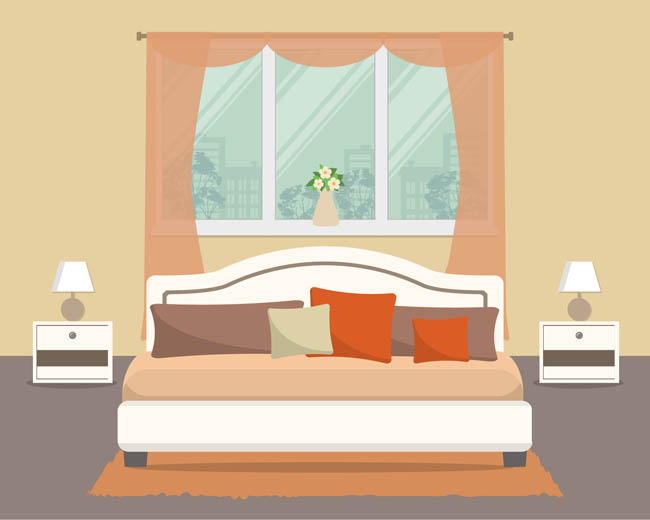 扁平化简单大气的卧室床铺场景设计